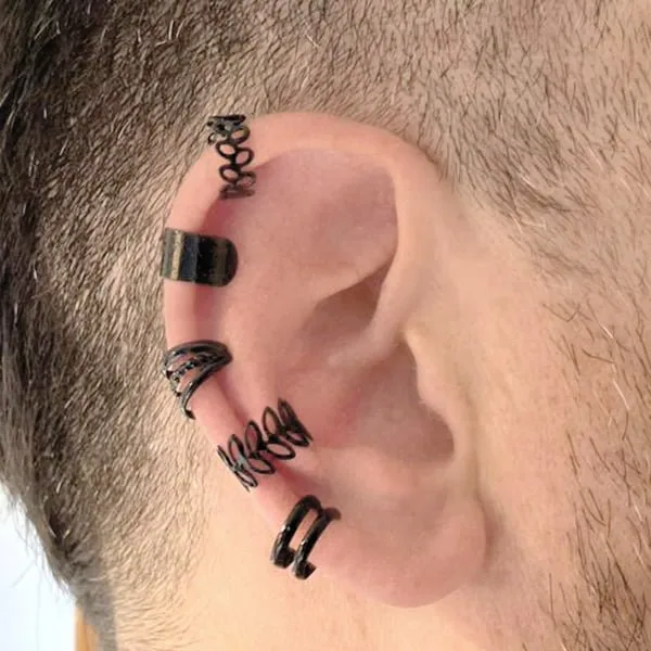 Stiff Little Earrings Set x 5 – Set de earcuffs ajustables en acero de titanio | Acero de Titanio para Hombre | Madox - Vista lateral