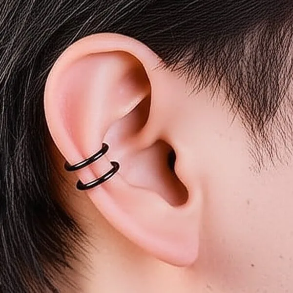 earcuff Dual | Acero de Titanio para Hombre | Madox - Vista lateral